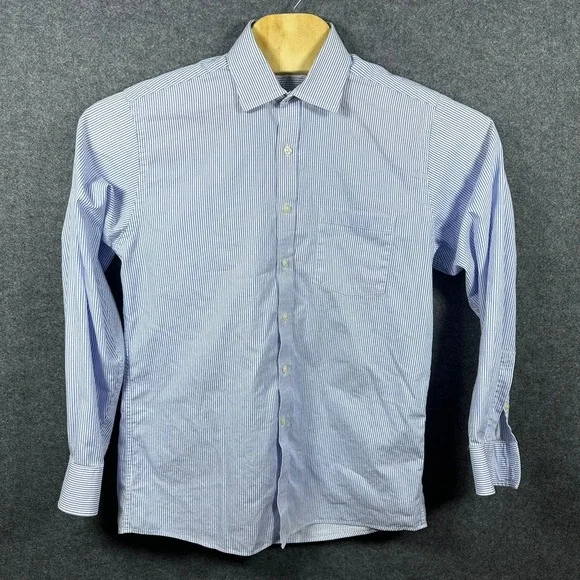 Michael Kors Mens Blue White Striped Cotton Long Sleeve Button Down Shirt - Picture 2 of 6